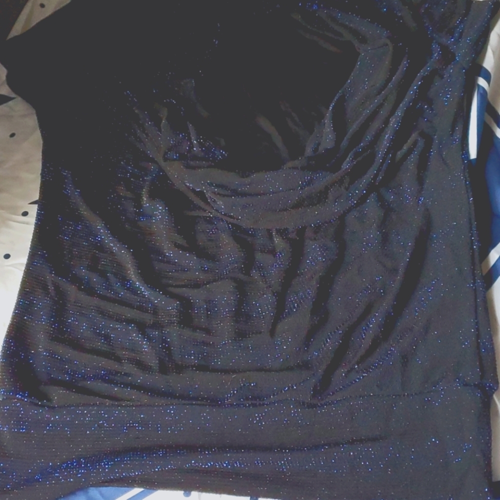 Blue glitter drape front blouse